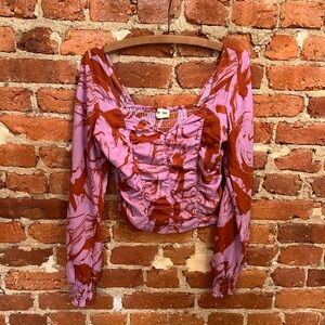 Open Edit Cropped Ruched Long Sleeve Top